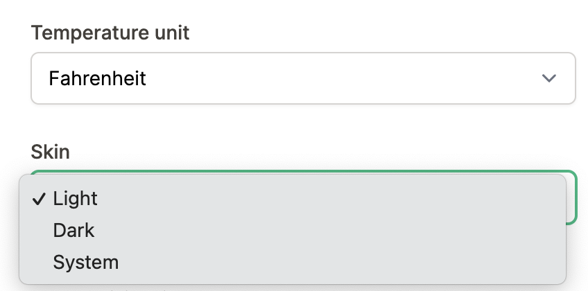 Fahrenheit and Theme settings